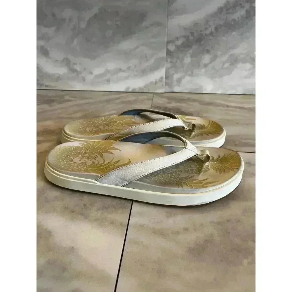 Olukai Women's NU'A PI'O White Floral Flip Flops Slides Sandals SIZE 10